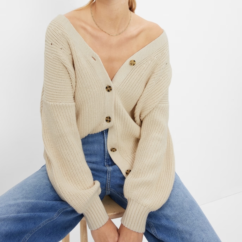 Gap Cream Skater Stitch Boyfriend Oversized Cardigan Sweater Size Tall Med